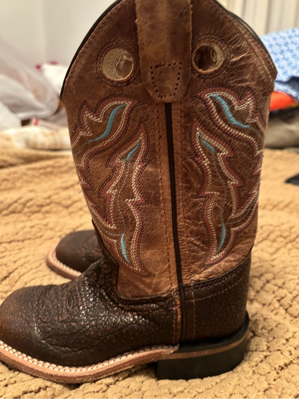 Old West BSC 1819 kids unisex Western Cowboy Boots w/ Blue Stitching 8.5
